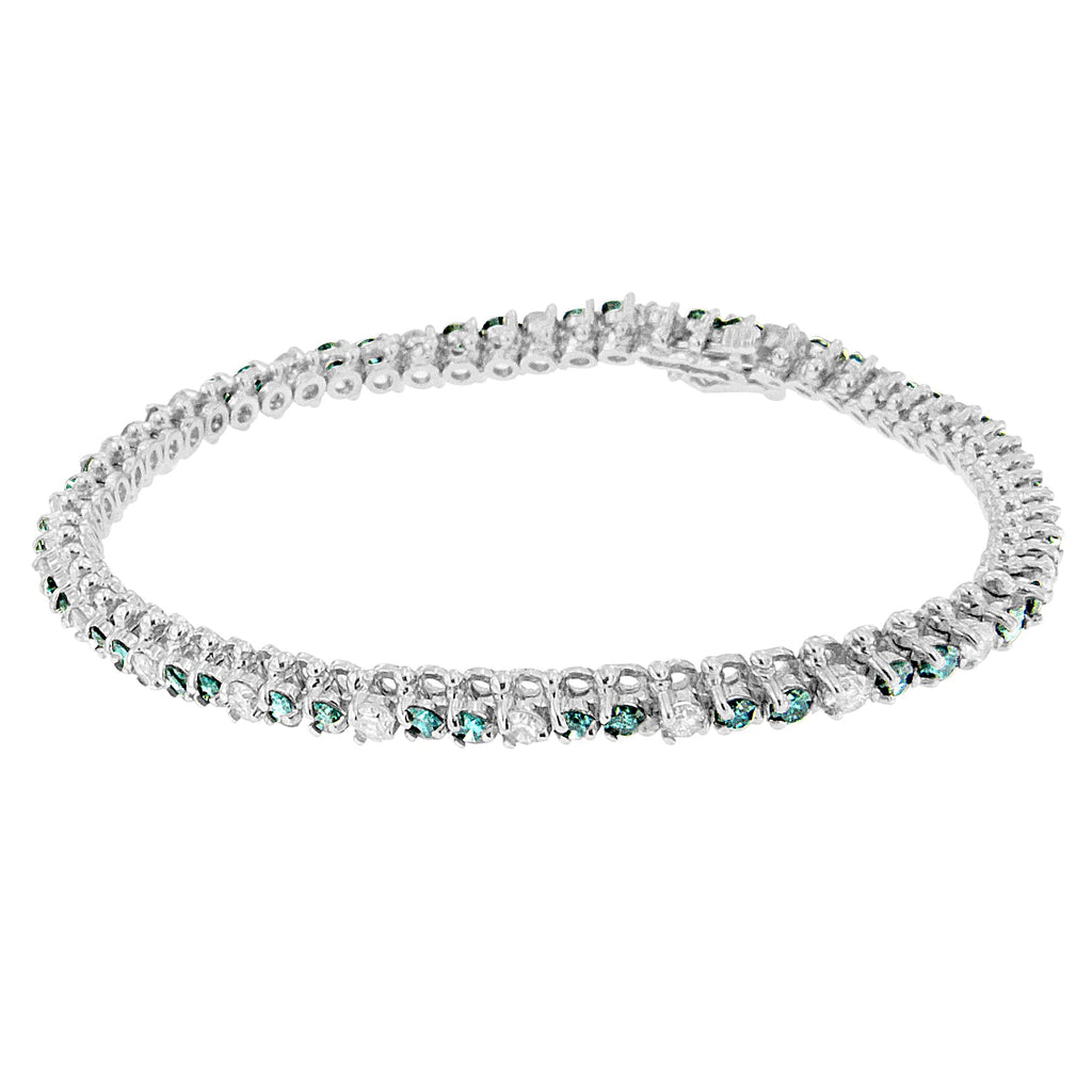 14K White Gold 4-5/8 Cttw White and Blue Diamond Tennis Bracelet 7 Inch