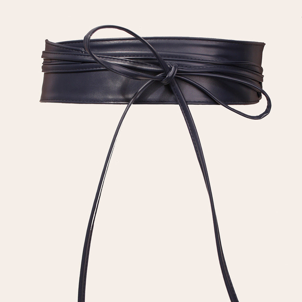 Womens Faux Leather Wide Waist Cincher With Lace-up Bow Detail Belt