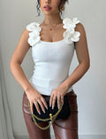 Women's 3D Floral Decorated Knitted Sleeveless Top