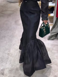 Black Structured Organza Mermaid Maxi Skirt