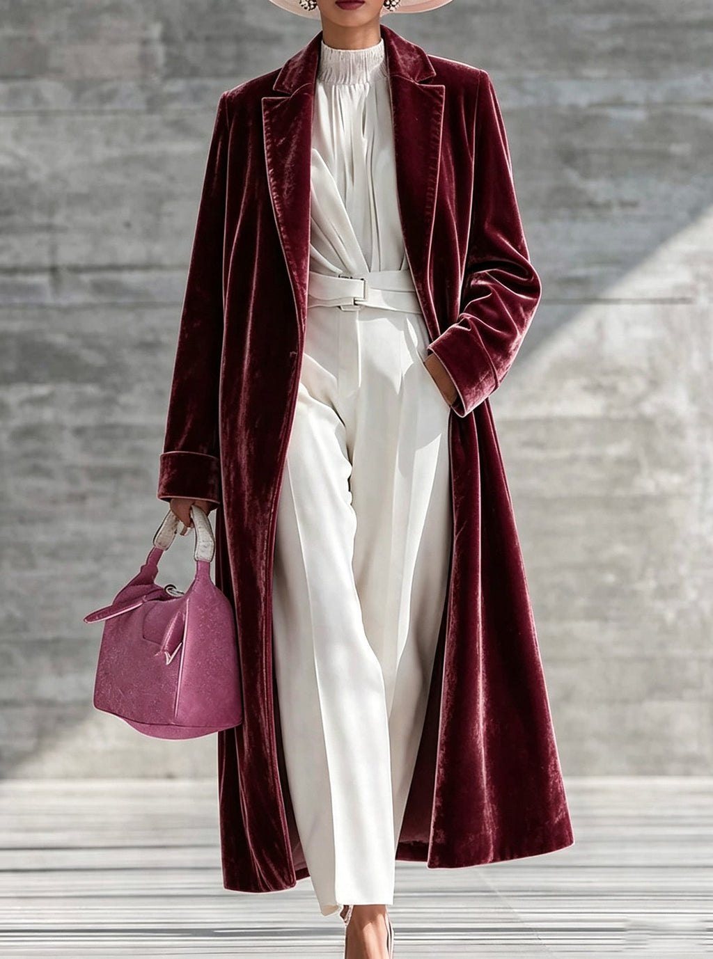 Womens V-neck Over-the-knee Velvet Coat
