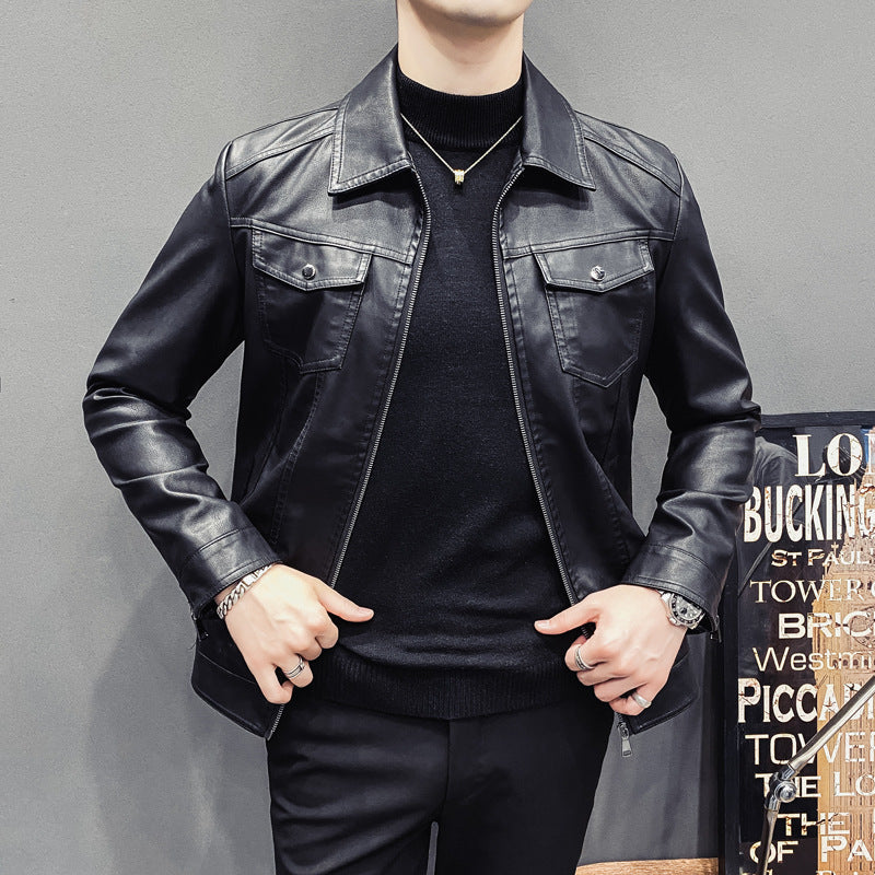 Fall Winter Men Quilted Casual Leather Clothing