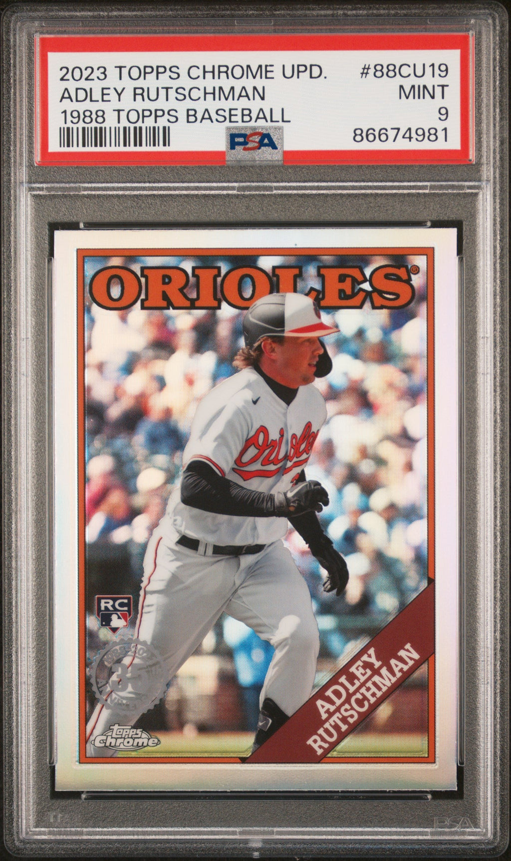 Graded 2023 Topps Chrome Update Adley Rutschman #88CU19 1988 Topps Baseball Rookie RC Baseball Card PSA 9 Mint