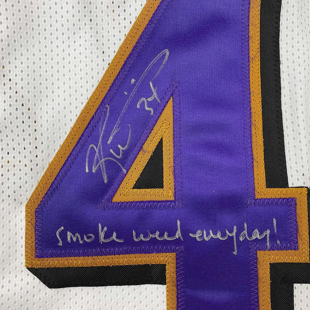 Framed Autographed/Signed Ricky Williams 35x39 Smoke Weed Everyday Inscribed Baltimore White Football Jersey JSA COA