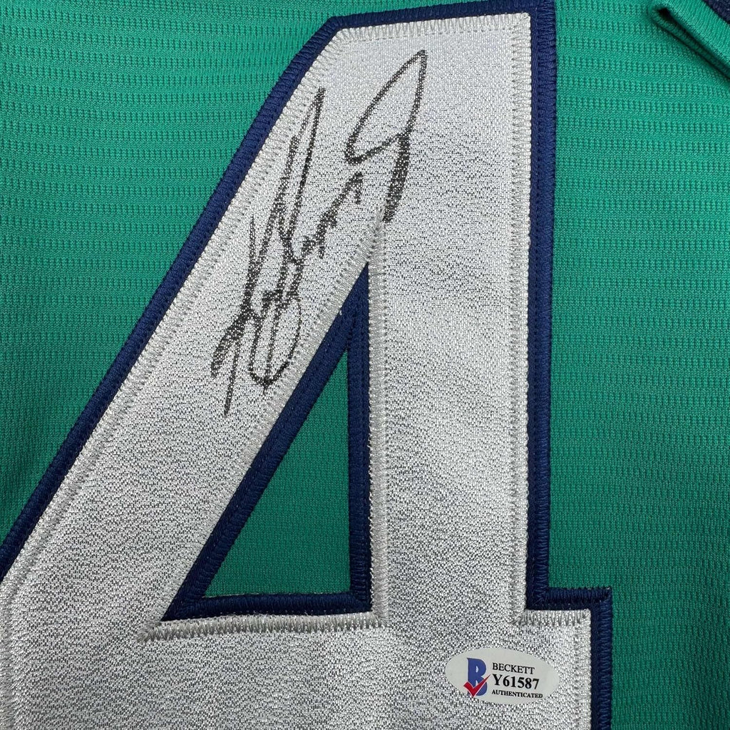 Framed Autographed/Signed Ken Griffey Jr. 35x39 Seattle Teal Baseball Jersey Beckett BAS COA
