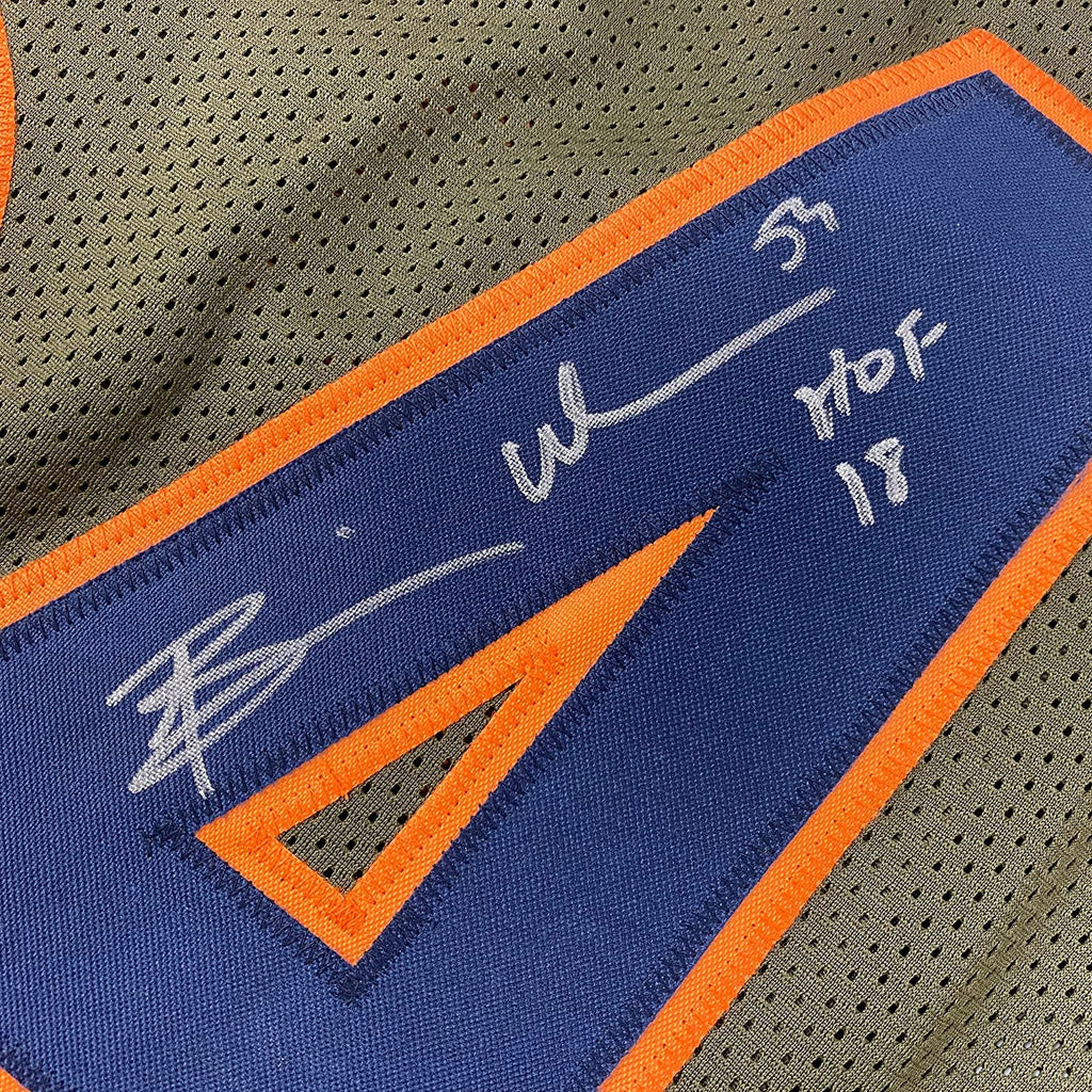 Framed Autographed/Signed Brian Urlacher 35x39 HOF 18 Chicago Green Salute To Service Football Jersey Beckett BAS COA