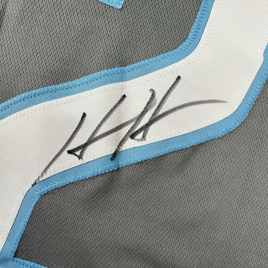 Framed Autographed/Signed Hendon Hooker 35x39 Detroit Grey Football Jersey JSA COA