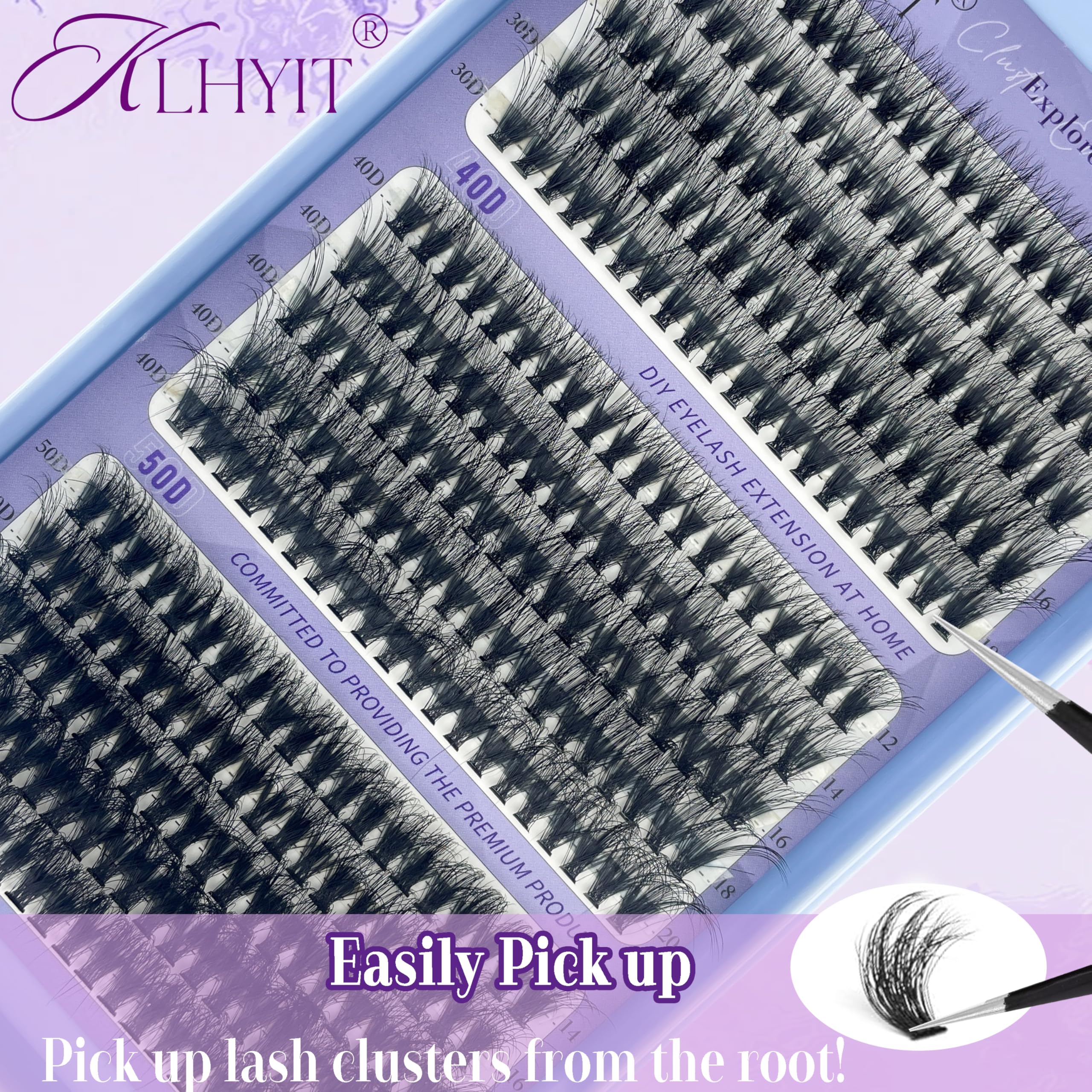 KLHYIT Wispy Lash Clusters 300PCS 10-22mm Mixed D C 30D-50D Eyelash Extensions