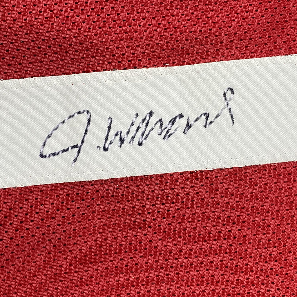Framed Autographed/Signed Jameson Williams 35x39 Alabama Red College Football Jersey JSA COA