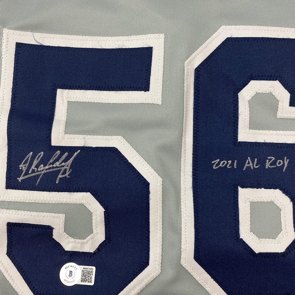 Framed Autographed/Signed Randy Arozarena 35x39 Tampa Bay Grey Baseball Jersey Beckett BAS COA