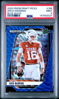 Graded 2025 Panini Prizm Draft Picks Arch Manning #166 /299 Blue Wave Rated Prospect Rookie RC Football Card PSA 9 Mint