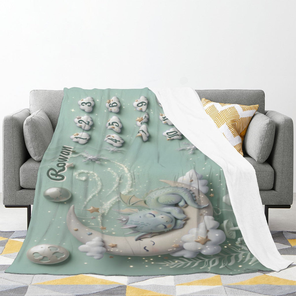 Personalised Baby Milestone Blanket | Sleeping Dragon & Moon 3D Deluxe