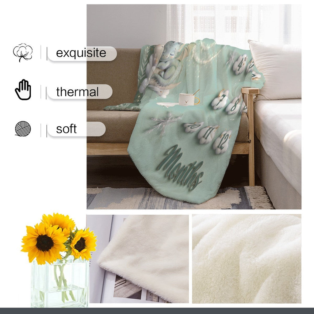Personalised Baby Milestone Blanket | Sleeping Dragon & Moon 3D Deluxe