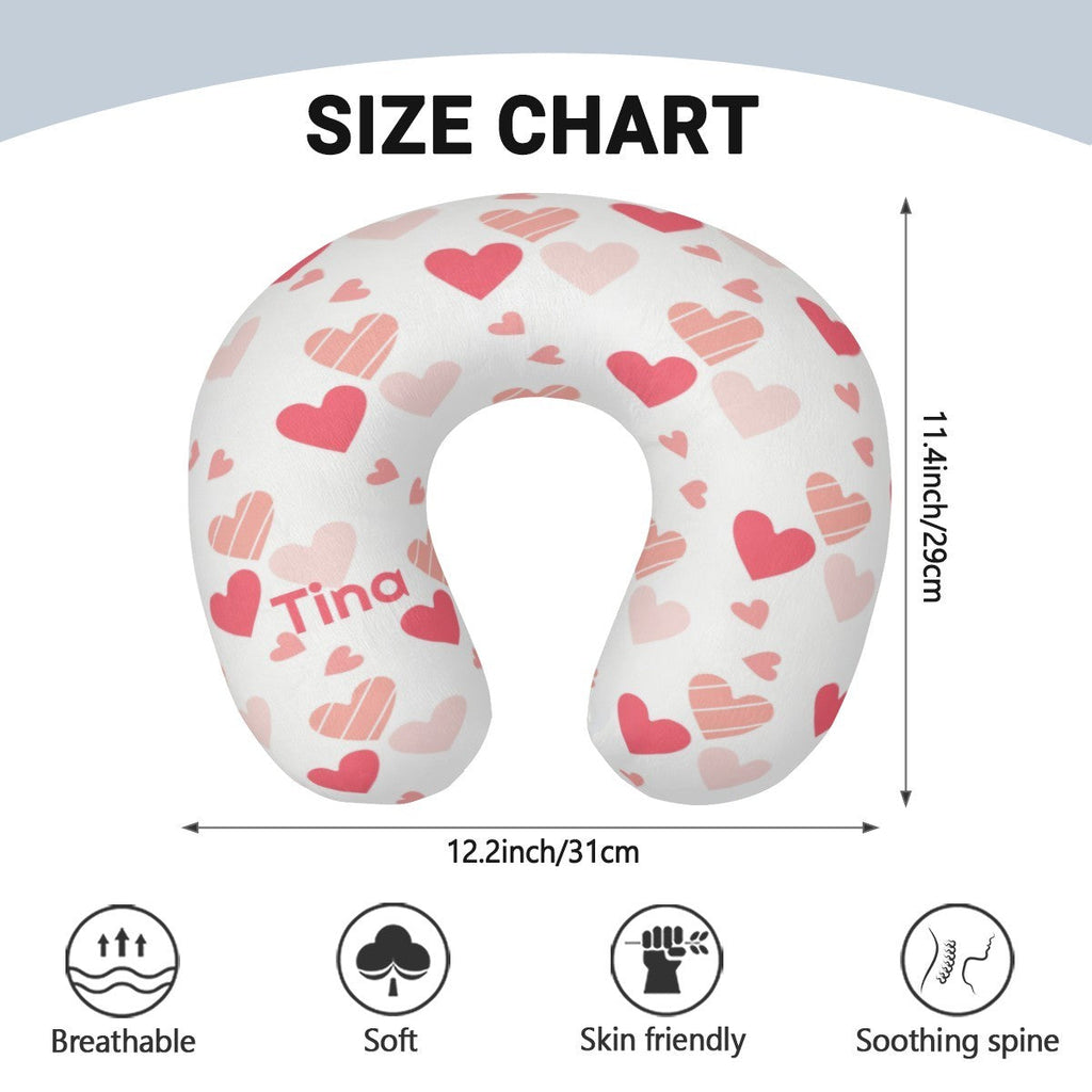 Personalized Hearts Travel Neck Pillow | Custom Name Gift