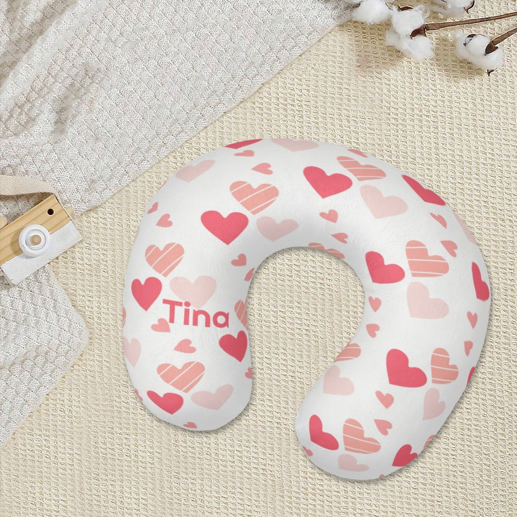 Personalized Hearts Travel Neck Pillow | Custom Name Gift