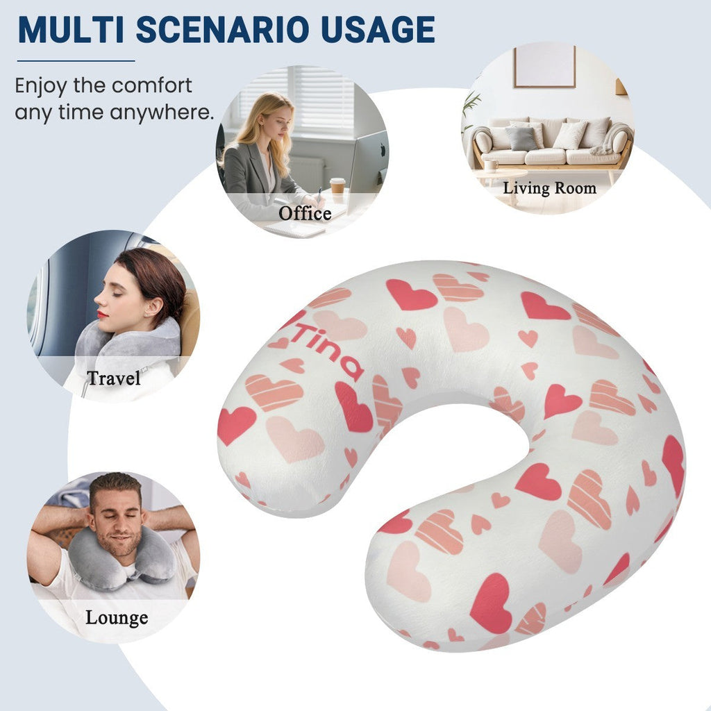 Personalized Hearts Travel Neck Pillow | Custom Name Gift