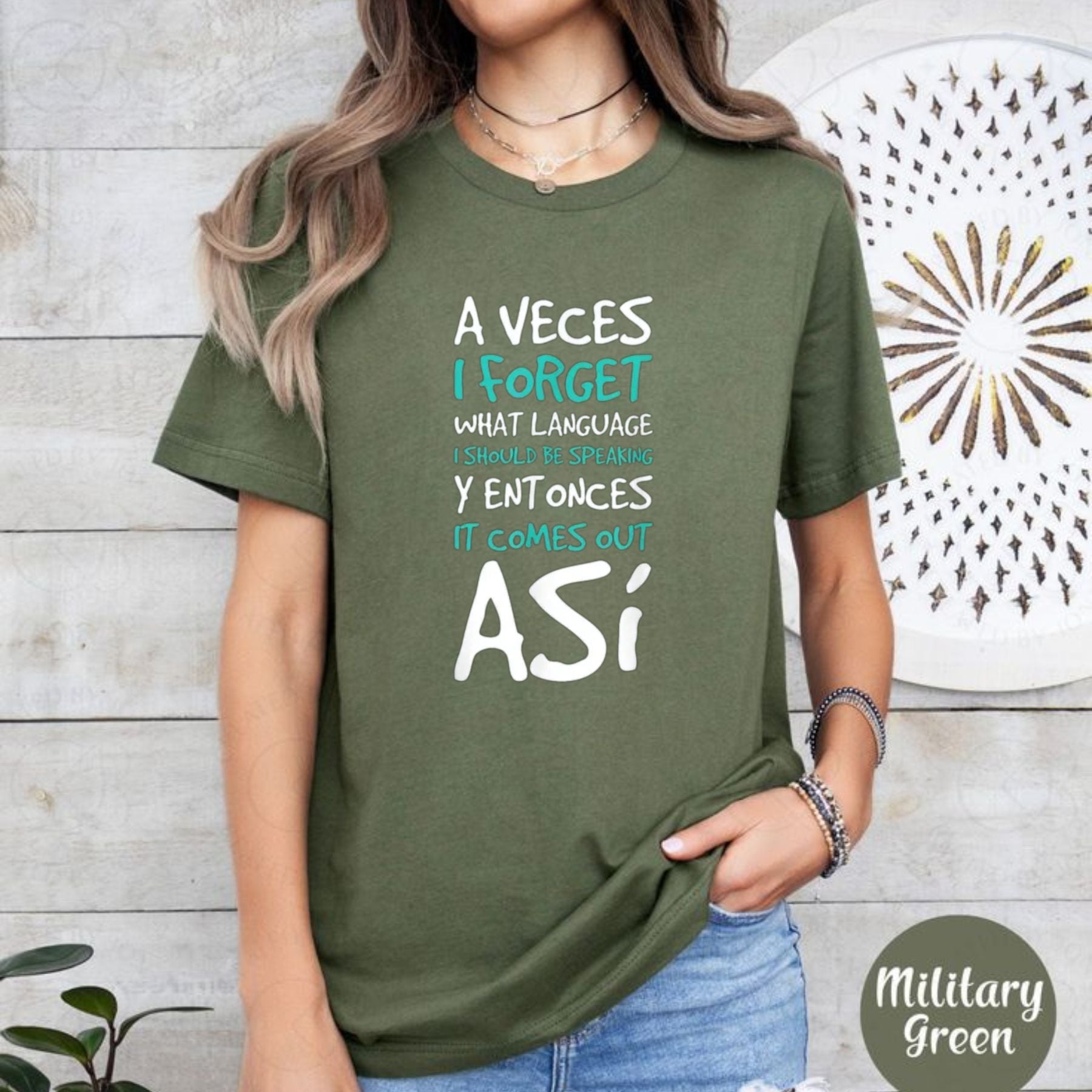 A Veces I Forget What Language T-Shirt – Funny Spanish Quote Graphic Tee, Unisex Cotton Shirt