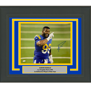 Framed Autographed/Signed Aaron Donald Los Angeles LA Rams 16x20 Football Photo JSA COA #5