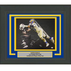 Framed Autographed/Signed Aaron Donald Los Angeles LA Rams 16x20 Football Photo JSA COA #2