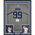Framed Autographed/Signed Aaron Judge 35x39 New York Yankees Authentic Majestic Grey Baseball Jersey Fanatics COA