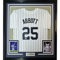 Framed Autographed/Signed Jim Abbott 35x39 New York White Pinstripe Baseball Jersey Beckett BAS COA