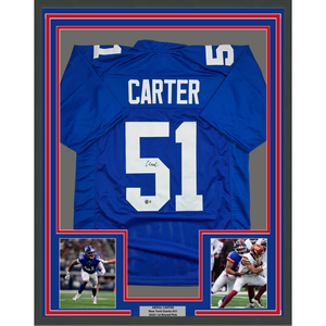Framed Autographed/Signed Abdul Carter 35x39 New York Blue Football Jersey Beckett BAS COA