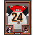 Framed Autographed/Signed Adam Pacman Jones 35x39 Cincinnati White Football Jersey JSA COA
