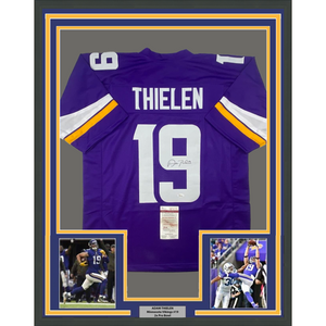 Framed Autographed/Signed Adam Thielen 35x39 Minnesota Purple Football Jersey JSA COA