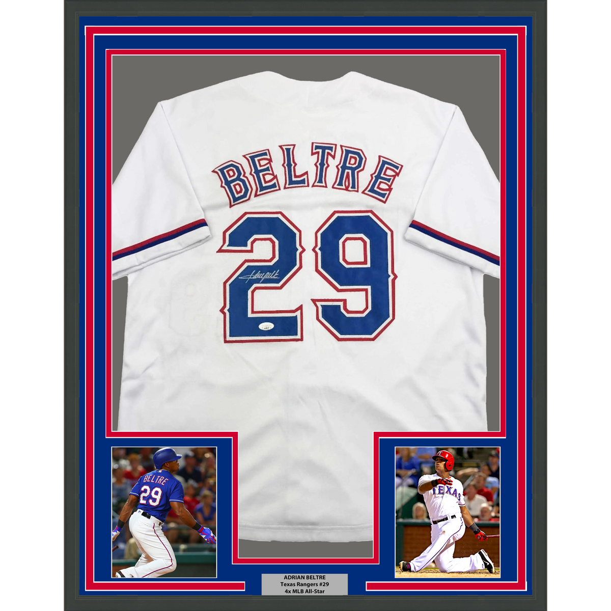 Framed Autographed/Signed Adrian Beltre 35x39 Texas White Baseball Jersey JSA COA