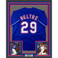 Framed Autographed/Signed Adrian Beltre 35x39 Texas Blue Baseball Jersey JSA COA
