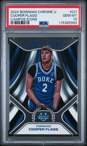 Graded 2024 Topps Bowman Chrome U Cooper Flagg #CI1 Campus Icons Rookie RC Basketball Card PSA 10 Gem Mint