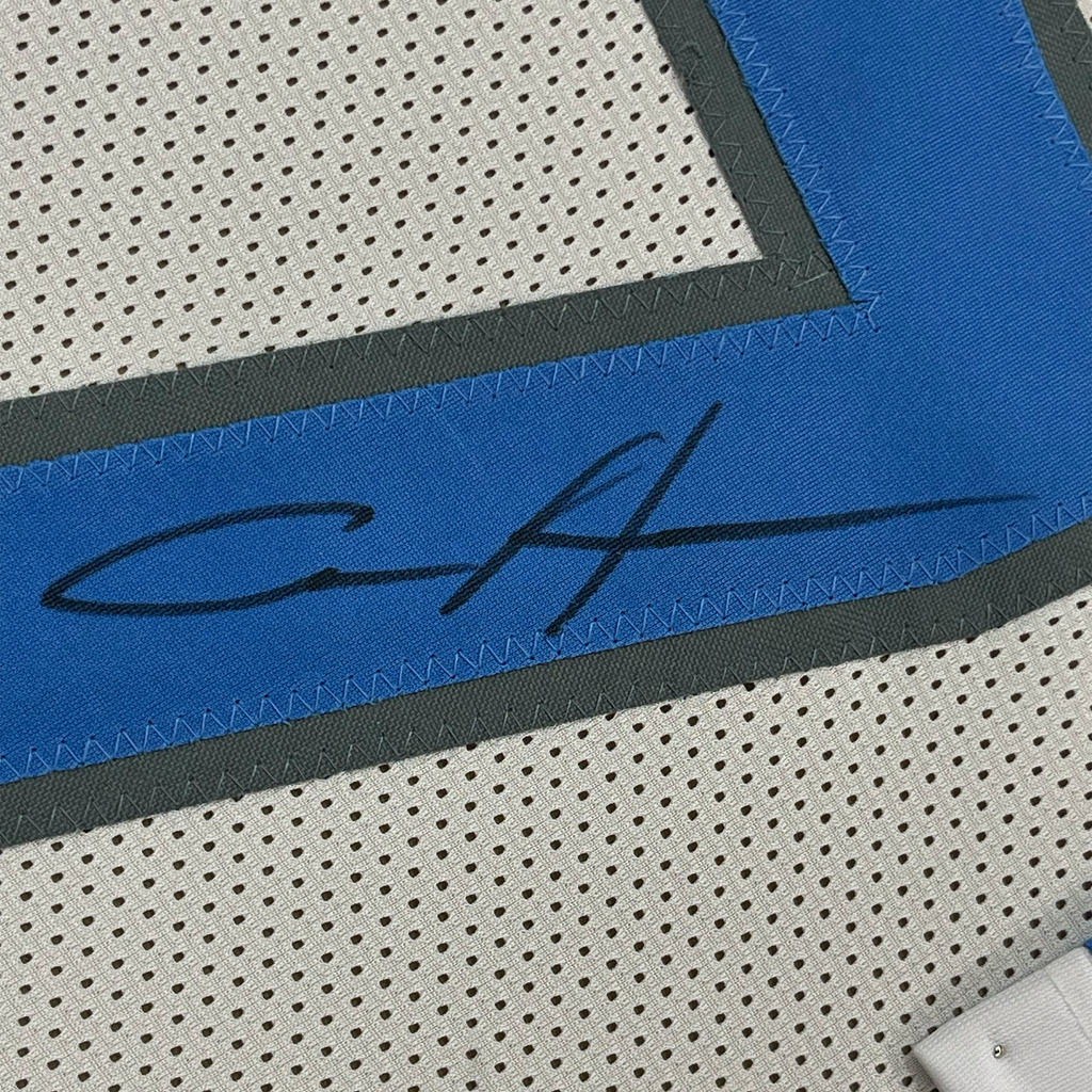 Framed Autographed/Signed Aidan Hutchinson 35x39 Detroit White Football Jersey Beckett BAS COA