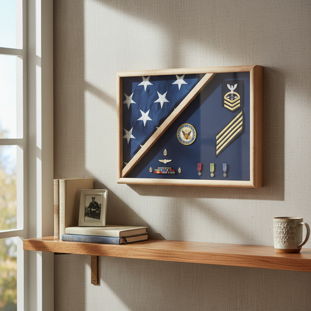 Air Force Blue - Wood Flag Display Case - Fit 3' x 5' Flag.