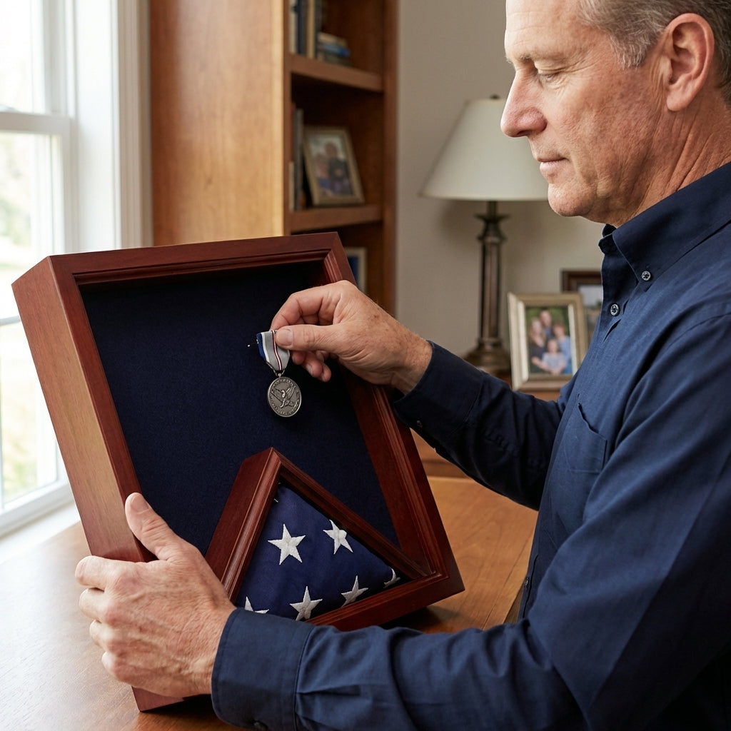 Large Flag and Medal Display Case Can Fit 3ft X 5ft Burial Flag