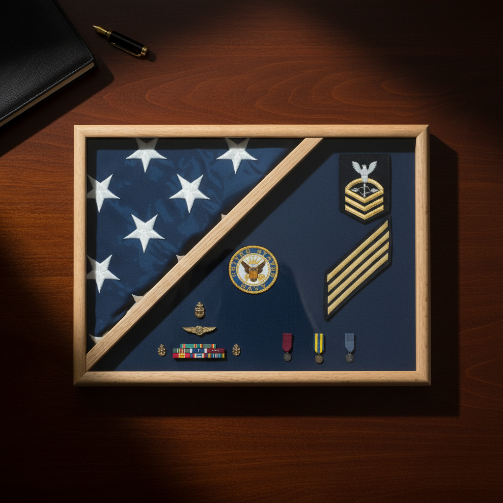 Air Force Blue - Wood Flag Display Case - Fit 3' x 5' Flag.