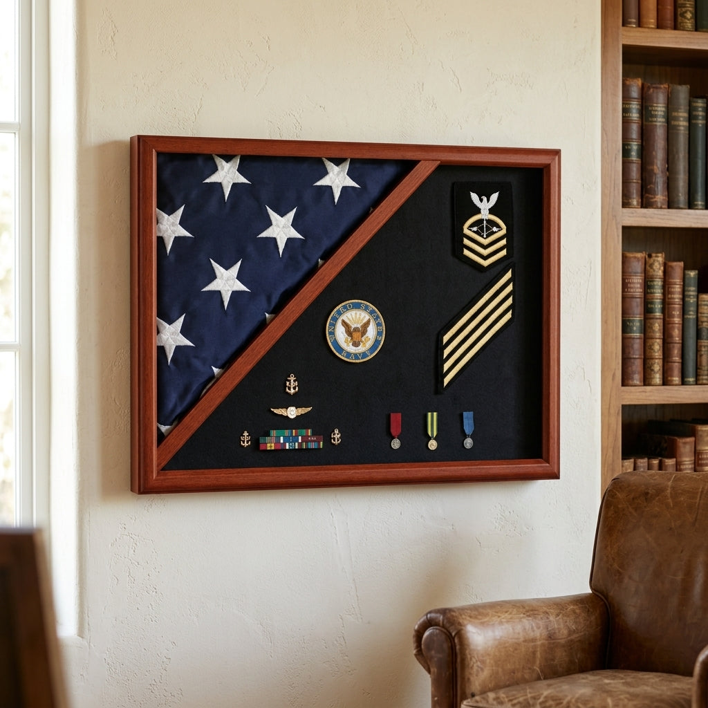Air Force - Wood Flag Display Case - Walnut Material.