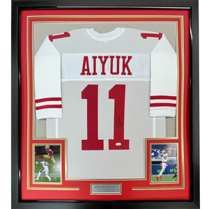 Framed Autographed/Signed Brandon Aiyuk 35x39 San Francisco White Football Jersey Beckett BAS COA