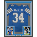 Framed Autographed/Signed Alex Anzalone 35x39 Detroit Blue Football Jersey Beckett BAS COA