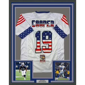 Framed Autographed/Signed Amari Cooper 35x39 Dallas America's Team White Football Jersey Beckett BAS COA
