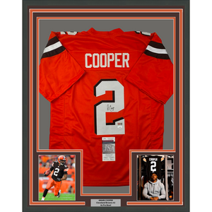 Framed Autographed/Signed Amari Cooper 35x39 Cleveland Orange Football Jersey JSA COA