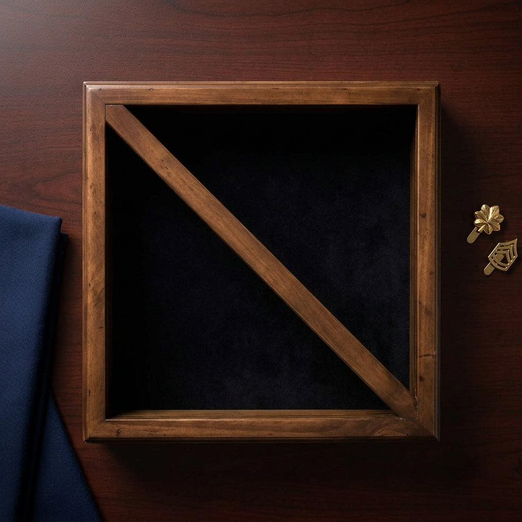 Flag Display Box, Tempered Glass & Pine Wood Construction – Cherry or Black Finish