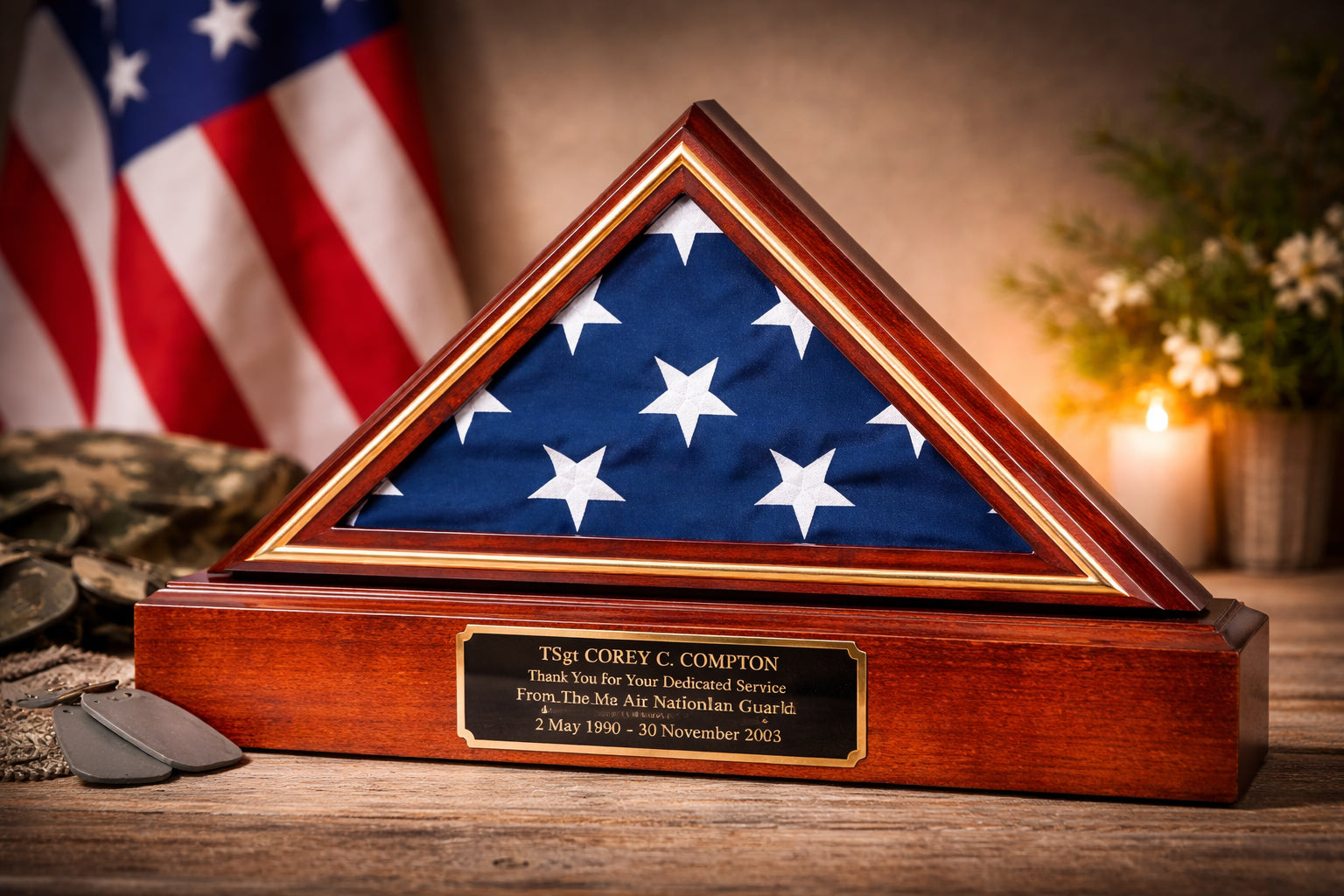 Flag and Base display case, American Flag and Pedestal Display Frame