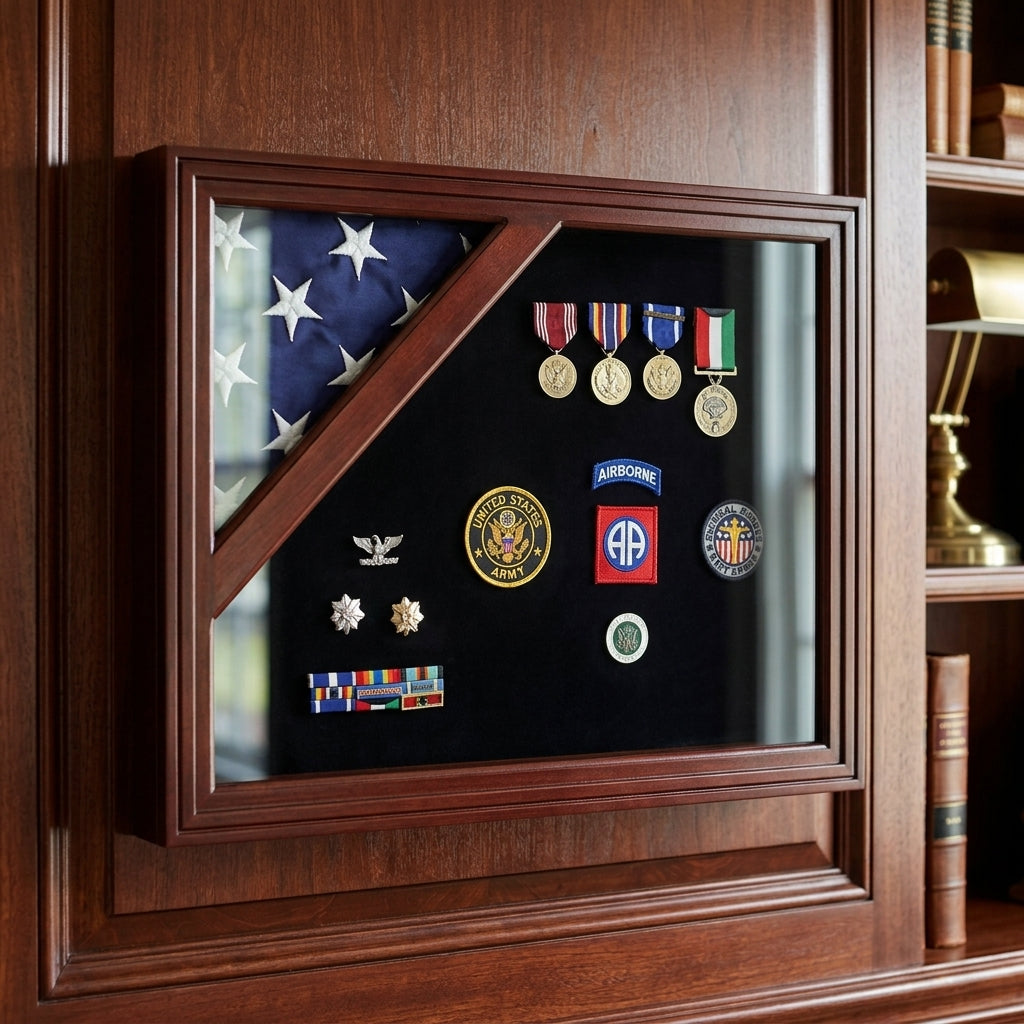 Colonial Classic Shadow Box & Flag Case - Cherry