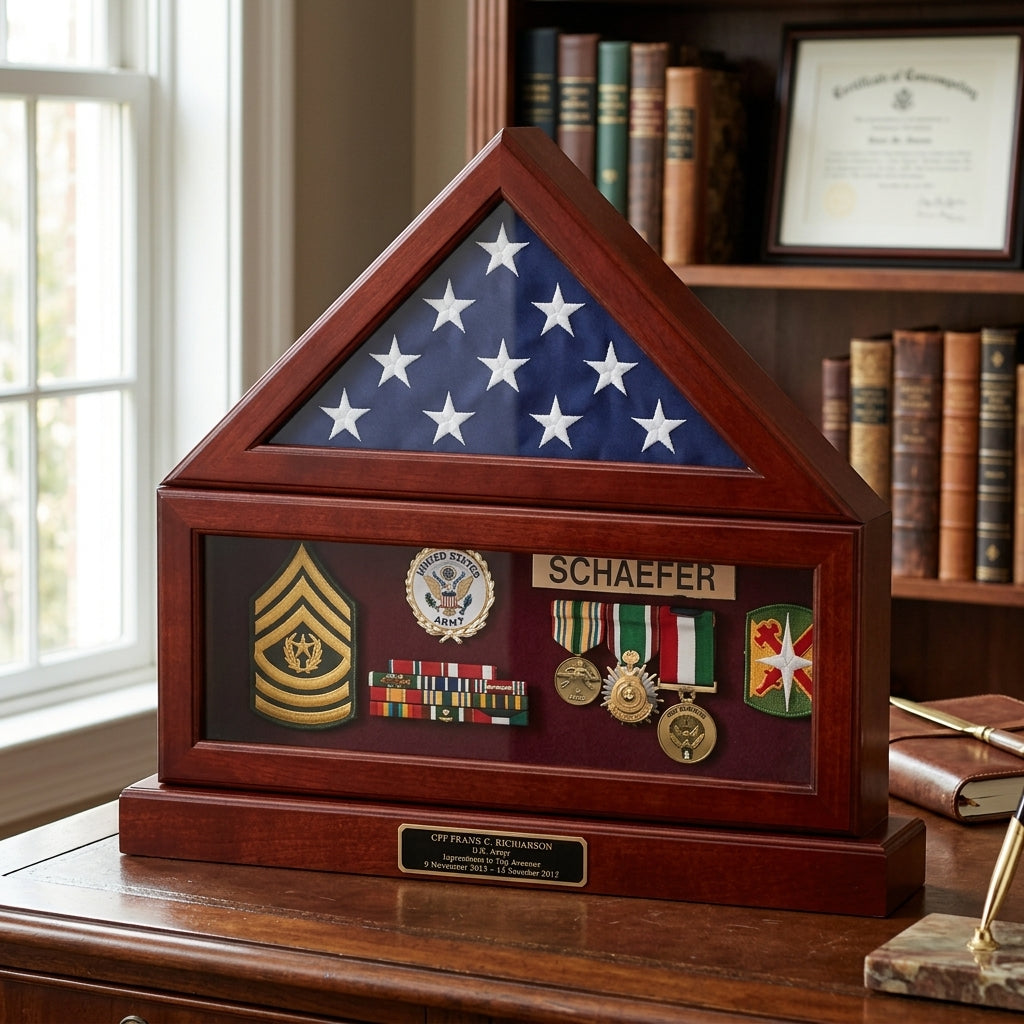 Flag Display Case, Flag Medal and Base - 3' x 5' flag