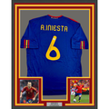 Framed Autographed/Signed Andres Iniesta 35x39 Spain Blue World Cup Soccer Futbol Jersey Beckett BAS COA