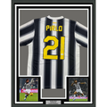 Framed Autographed/Signed Andrea Pirlo 35x39 Juventus White Soccer Jersey Beckett BAS COA