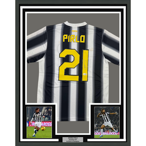 Framed Autographed/Signed Andrea Pirlo 35x39 Juventus White Soccer Jersey Beckett BAS COA