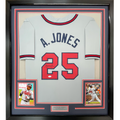 Framed Autographed/Signed Andruw Jones 35x39 Atlanta Grey Baseball Jersey PSA/DNA COA