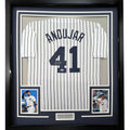 Framed Autographed/Signed Miguel Andujar 35x39 New York Pinstripe Baseball Jersey Beckett BAS COA