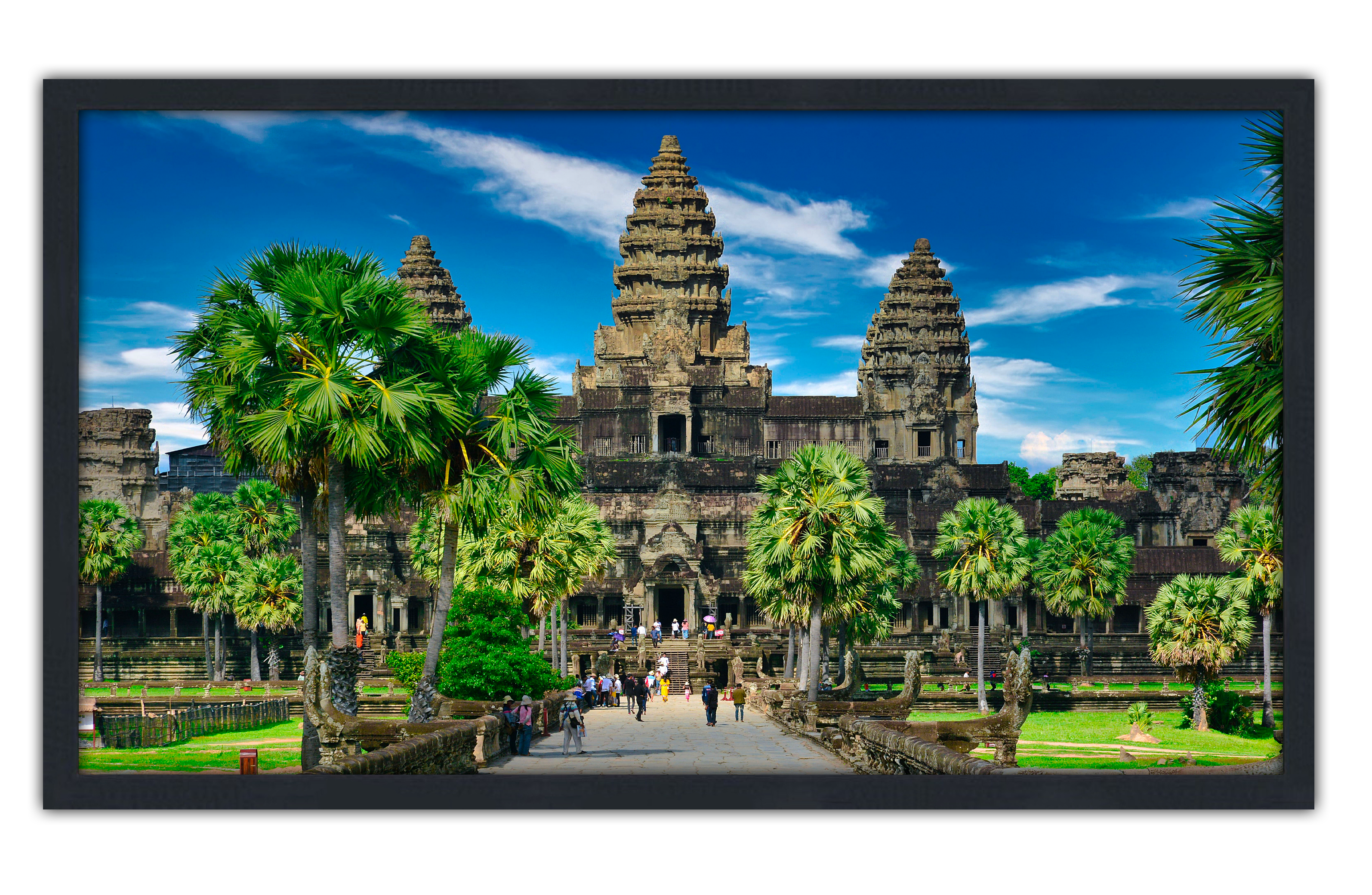 Professionally Framed Angkor Wat Cambodia Skyline High-Resolution Panoramic Photo 12x22 Wall Art